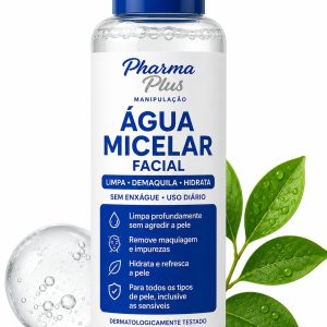 Água Micelar Facial 100ml Pharma Plus Manipulação para limpeza, tonificação e hidratação da pele, removendo impurezas, maquiagem e oleosidade.