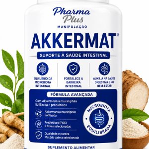 Akkermat 30 cápsulas Pharma Plus Manipulação para auxiliar no controle do apetite, aumento da saciedade, equilíbrio metabólico e programas de emagrecimento.