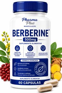 Berberina 500mg 60 cápsulas Pharma Plus Manipulação para auxiliar no controle da glicemia, metabolismo, emagrecimento, saúde cardiovascular e equilíbrio da microbiota intestinal.