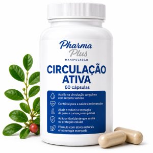 Circulação Ativa 60 cápsulas Pharma Plus Manipulação com diosmina, hesperidina, castanha-da-índia e ginkgo biloba para auxiliar na circulação sanguínea, saúde vascular e conforto das pernas.