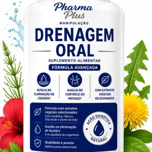 Drenagem Oral 60 cápsulas Pharma Plus Manipulação com Hibiscus, Cranberry, Extrato de Uva, Rutina e Cromo Quelato para auxiliar na retenção de líquidos, redução do inchaço e melhora da circulação.