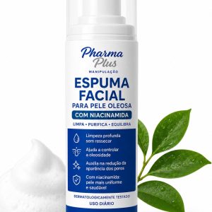 Espuma Facial para Pele Oleosa com Niacinamida 50ml Pharma Plus Manipulação para limpeza profunda, controle da oleosidade e cuidados diários com a pele.