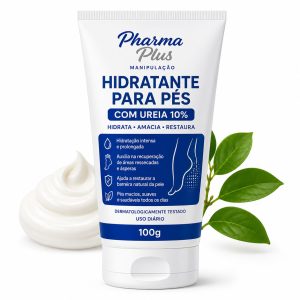 Hidratante para Pés com Ureia 10% 100g Pharma Plus Manipulação para hidratação intensa, combate ao ressecamento e prevenção de rachaduras nos pés.