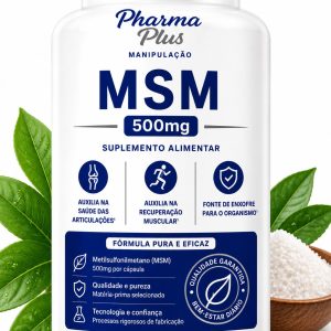 MSM 500mg 60 cápsulas Pharma Plus Manipulação para saúde das articulações, músculos e produção de colágeno.